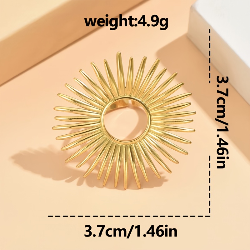 Stylish Minimalist Sunflower Stainless Steel Open Ring, Unisex Gift
